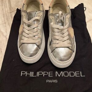 Philippe Model Silver and Tan Sneakers